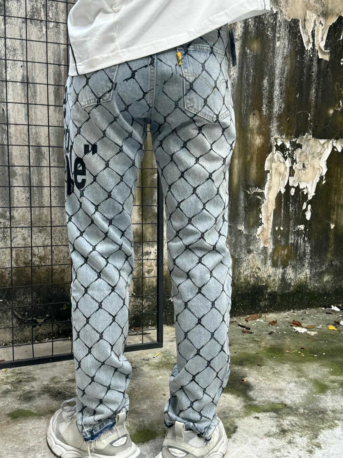 -Size upper body P240#G786 GALLERY DEPT. Steel mesh letter printed slim jeans jeans casual group trendy American slim men's and women's trousers Color: blue Size: S-XXL (corresponding to 28-36)